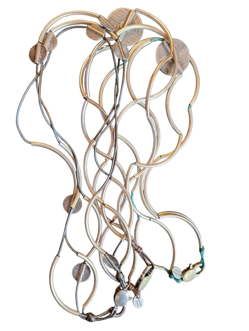 3 Lot bundle of Lizzy James necklaces Silver Toned Brown Green Black Bohemian